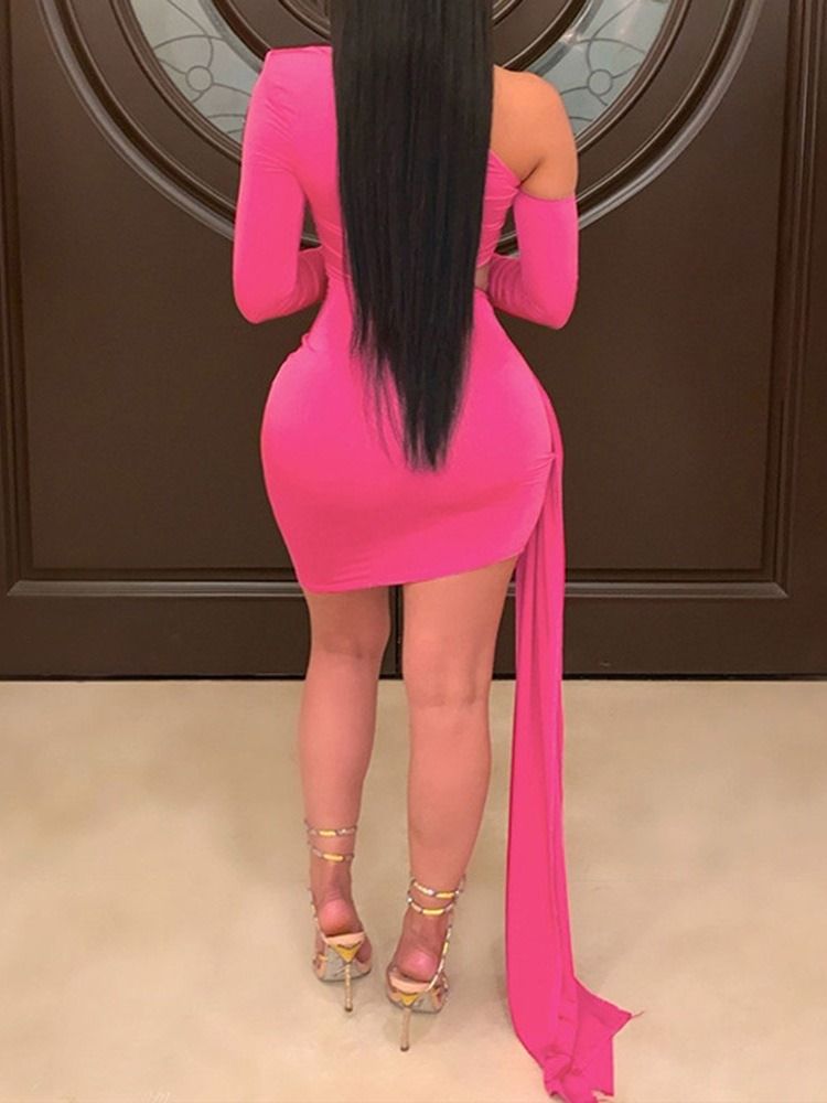 Långärmad Golvlång Asymmetrisk Mode Bodycon-Klänning