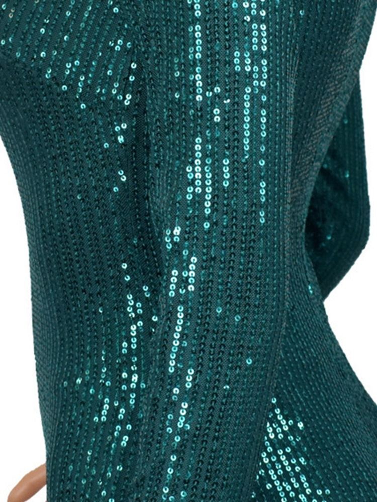 Långärmad Knälång Rundhals Bodycon-Klänning I Mitten Av Midjan