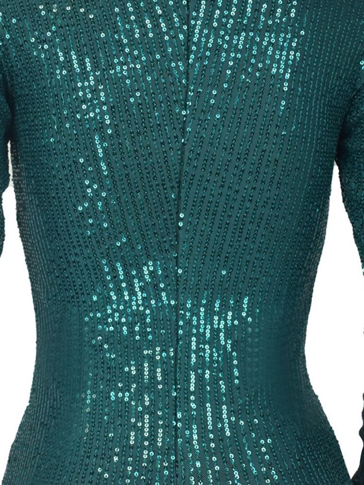 Långärmad Knälång Rundhals Bodycon-Klänning I Mitten Av Midjan