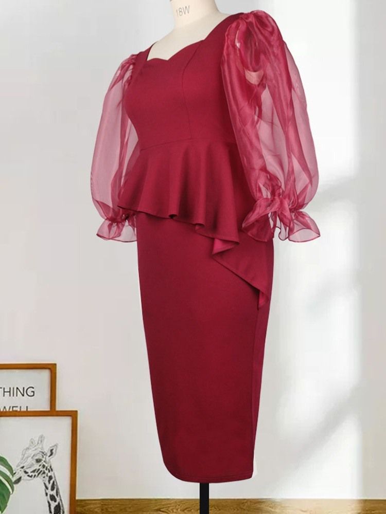 Långärmad Mid-Kalf Mesh Bodycon Pullover Damklänning