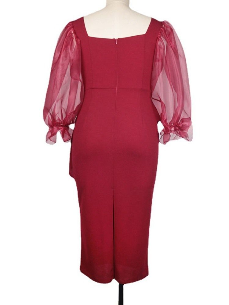 Långärmad Mid-Kalf Mesh Bodycon Pullover Damklänning