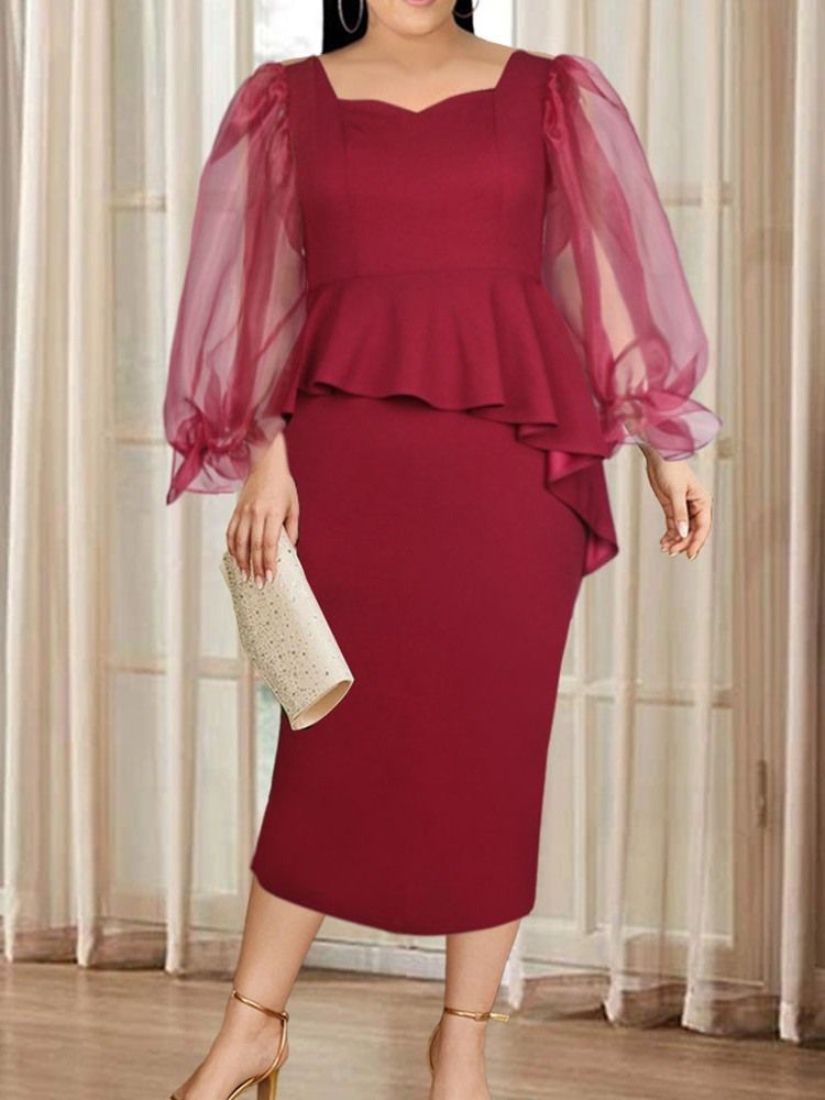 Långärmad Mid-Kalf Mesh Bodycon Pullover Damklänning