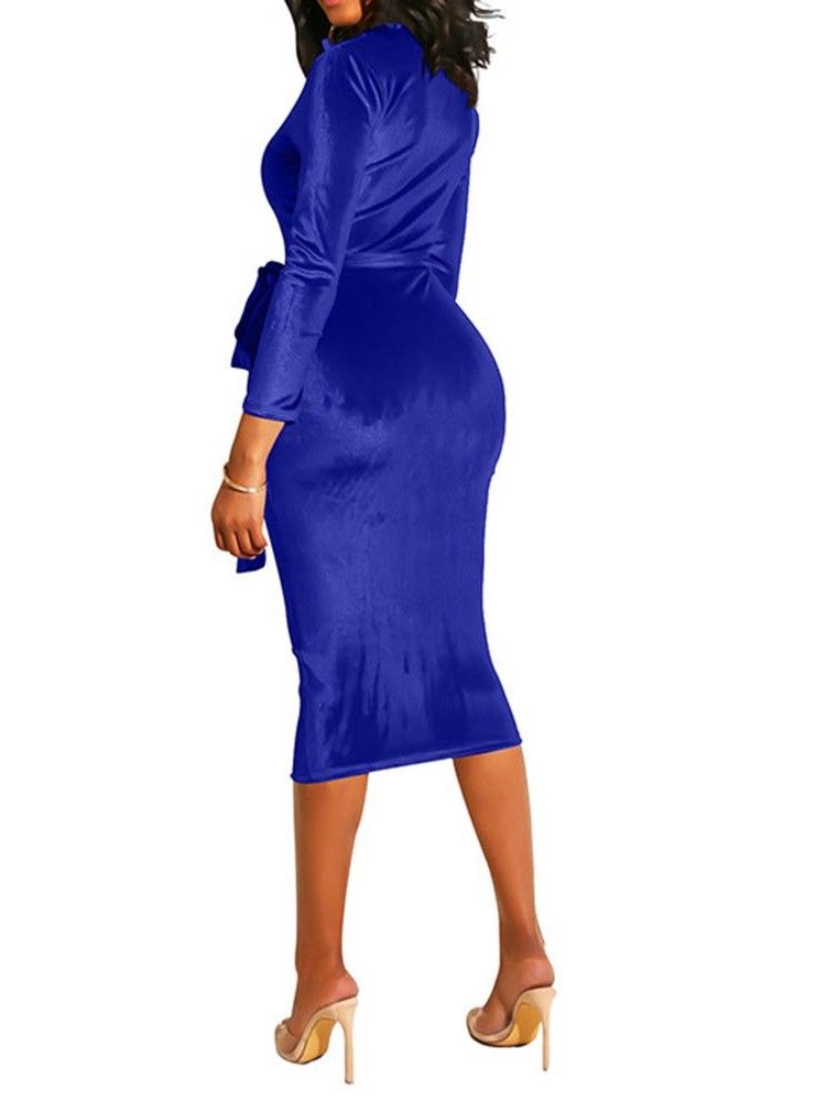 Långärmad Mid-Kalv Sexig Dragkedja Bodycon Klänning