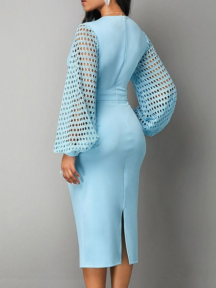 Långärmad Mid-Kalv V-Hals Vanlig Tröja Plus Size Bodycon Klänning