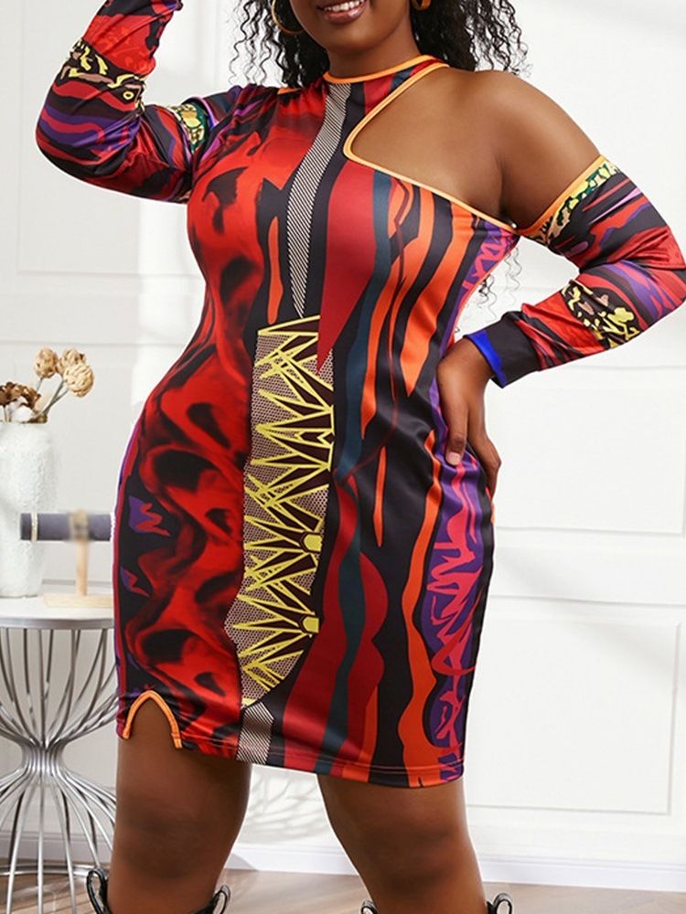 Långärmad Över Knäet Rundhalsad Bodycon-Klänning