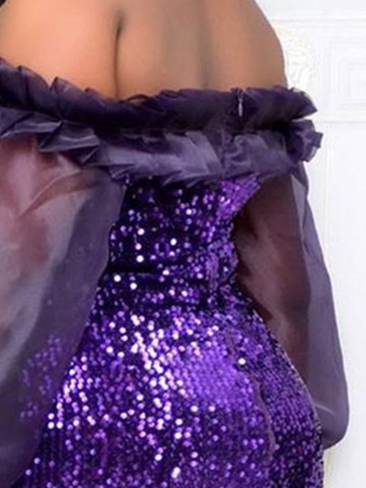 Långärmad Off Shoulder Knälång Bodycon Klänning Med Hög Midja