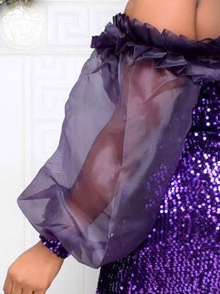 Långärmad Off Shoulder Knälång Bodycon Klänning Med Hög Midja