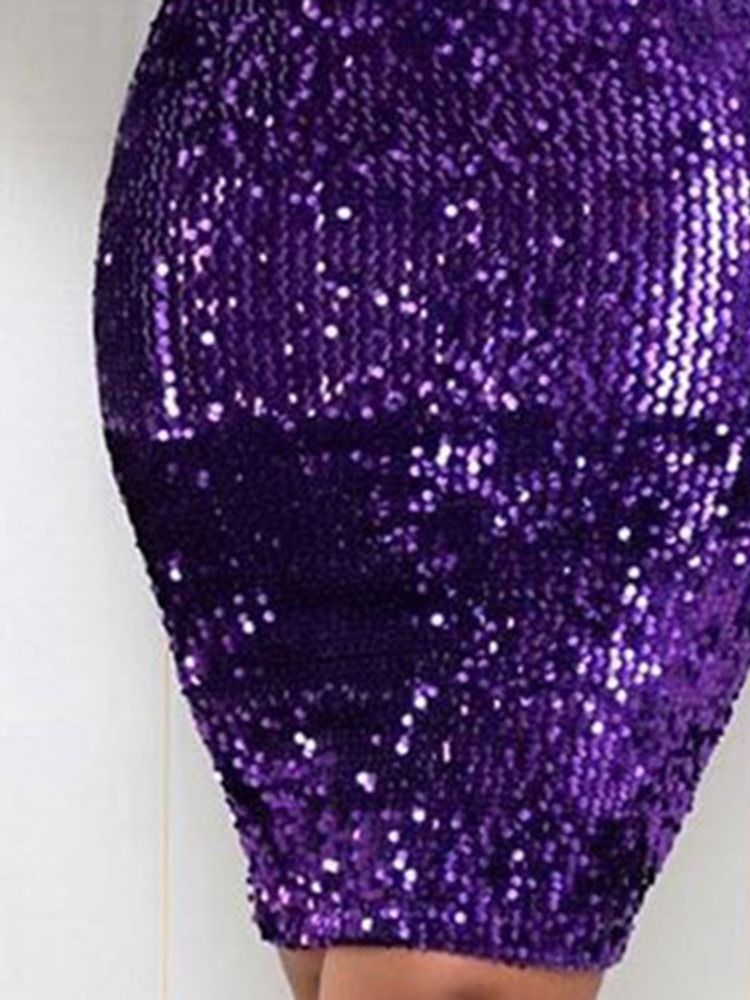 Långärmad Off Shoulder Knälång Bodycon Klänning Med Hög Midja