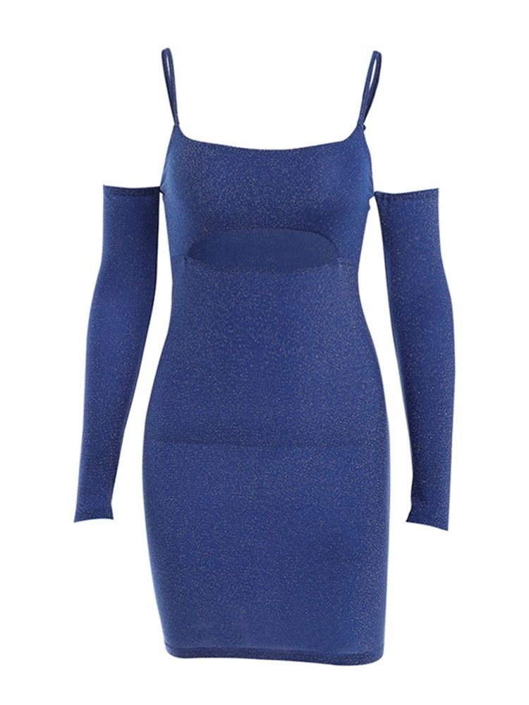 Långärmad Ovanför Knäet Lurex Mid Waist Enkel Klänning