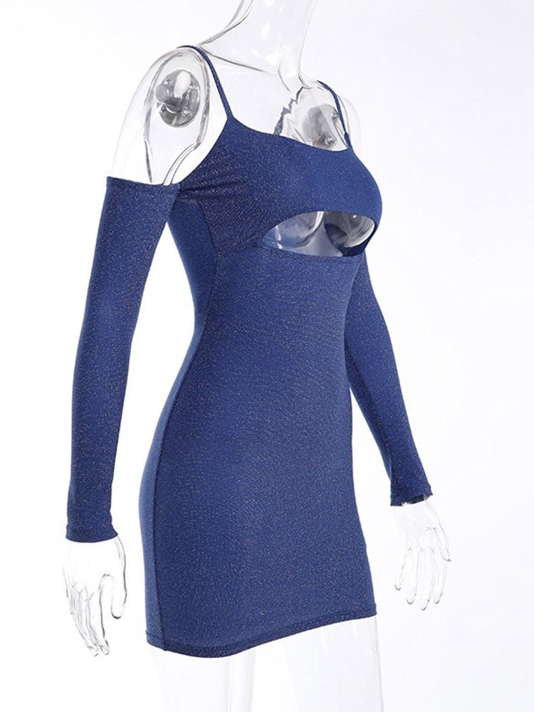 Långärmad Ovanför Knäet Lurex Mid Waist Enkel Klänning