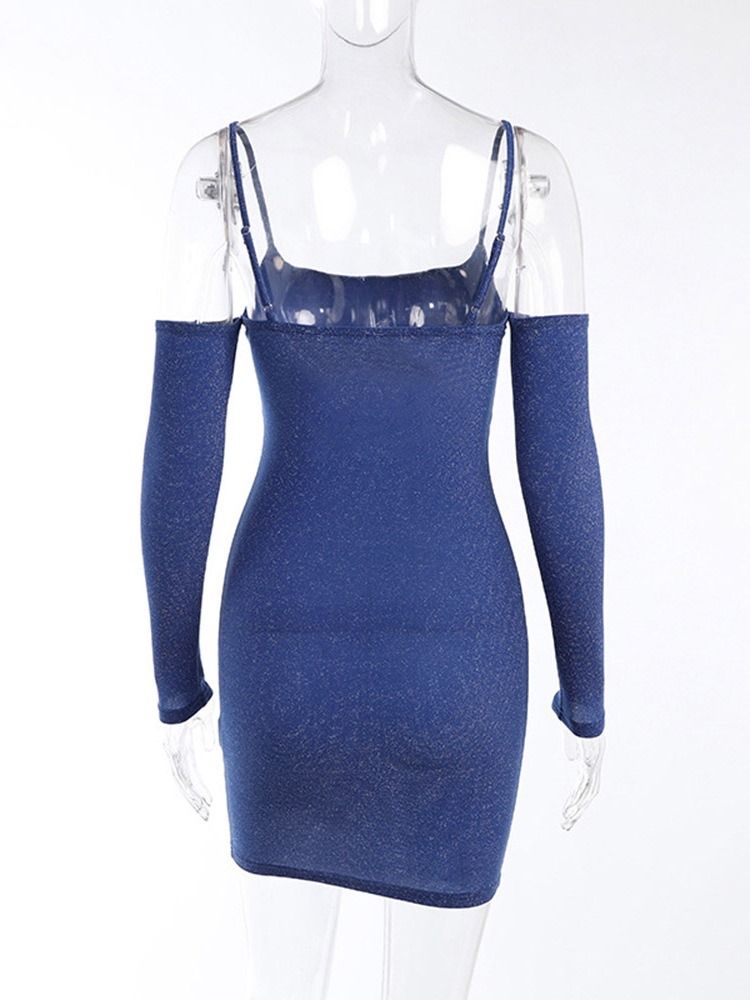 Långärmad Ovanför Knäet Lurex Mid Waist Enkel Klänning