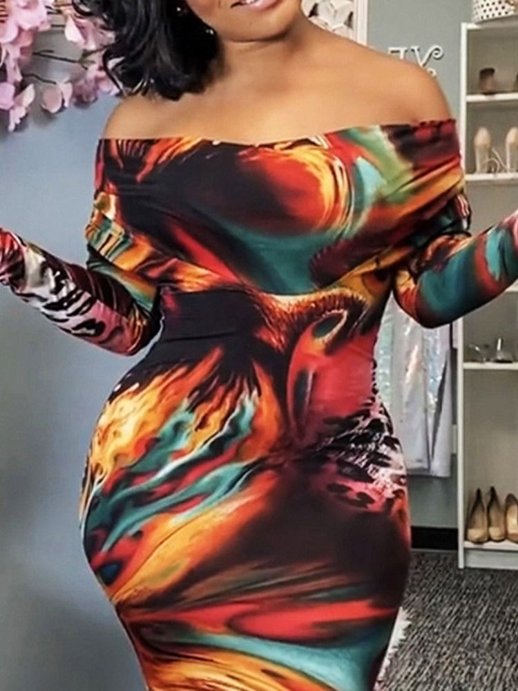 Långärmad Patchwork Golvlång Pullover Color Block Bodycon Klänning
