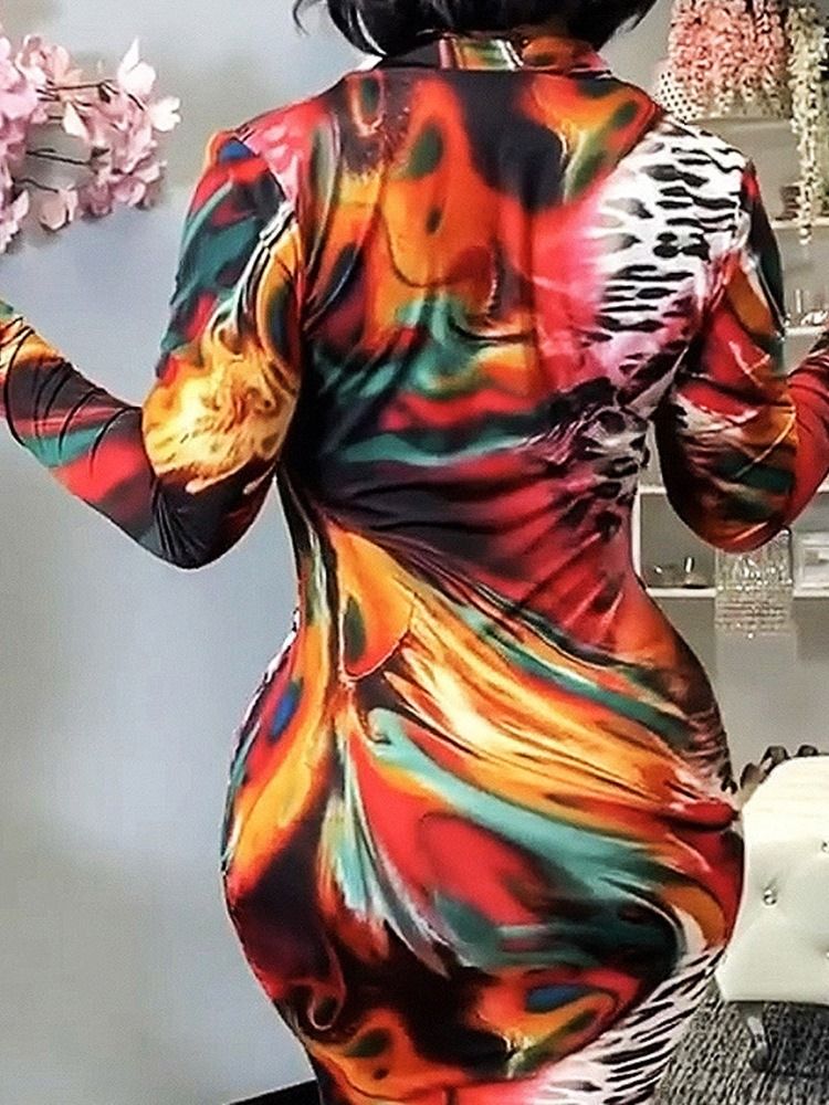 Långärmad Patchwork Golvlång Pullover Color Block Bodycon Klänning