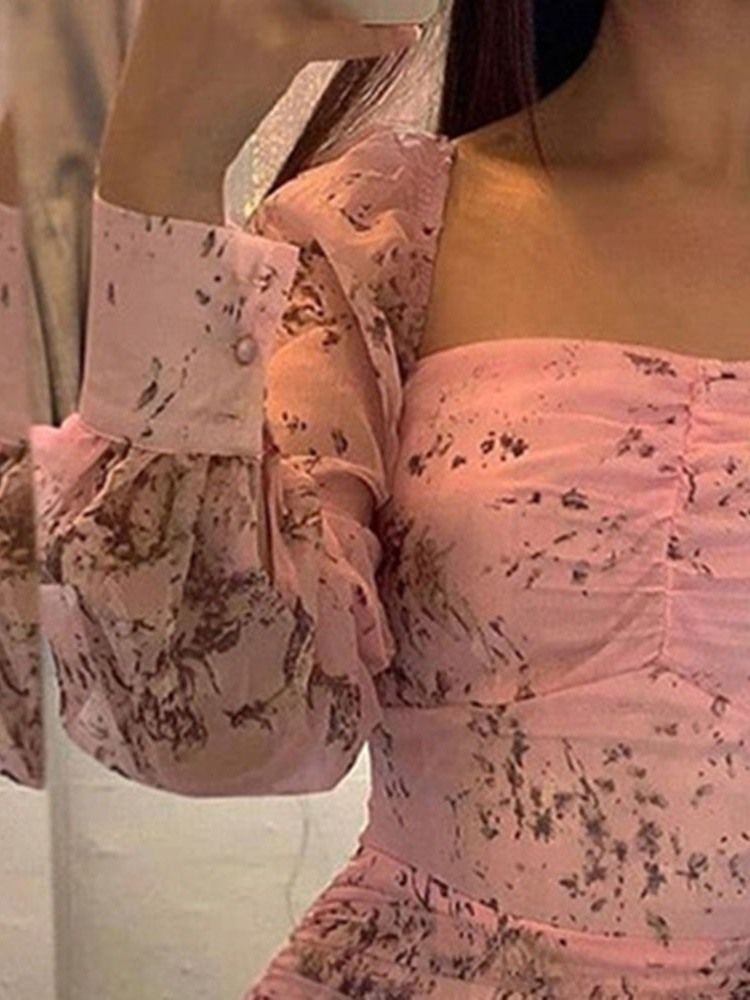 Långärmad Plisserad Fyrkantig Hals Vår Bodycon Klänning