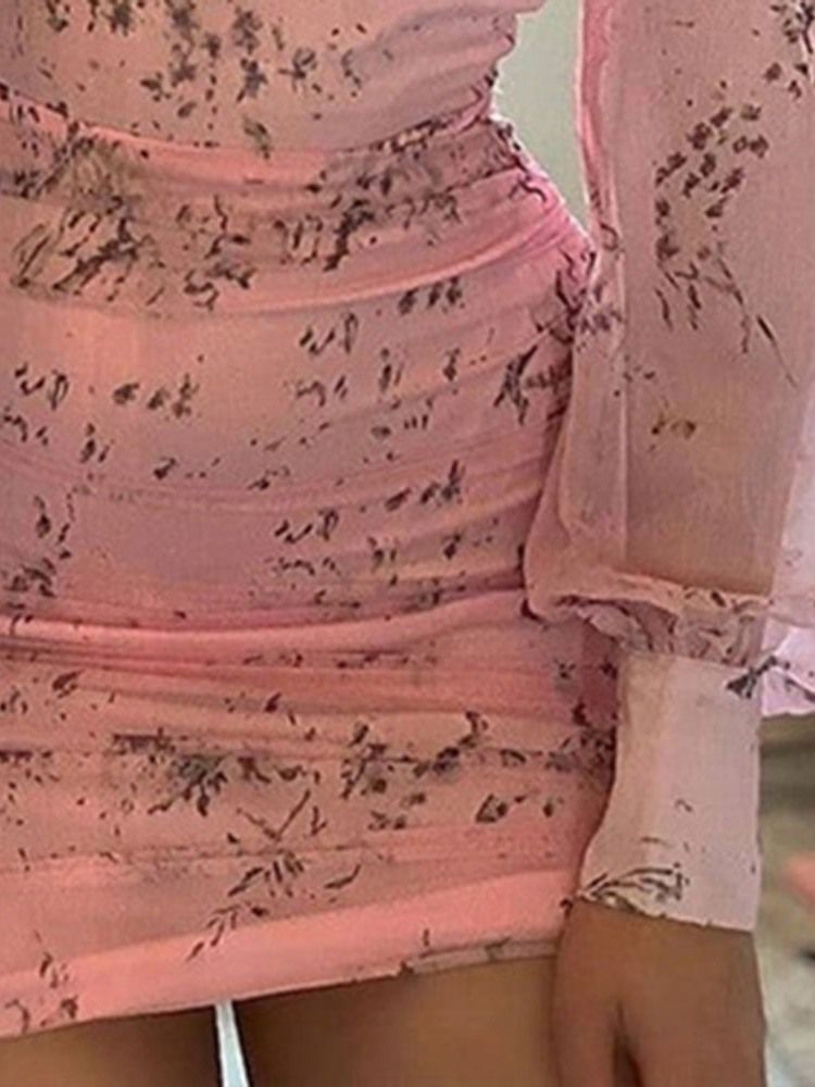 Långärmad Plisserad Fyrkantig Hals Vår Bodycon Klänning