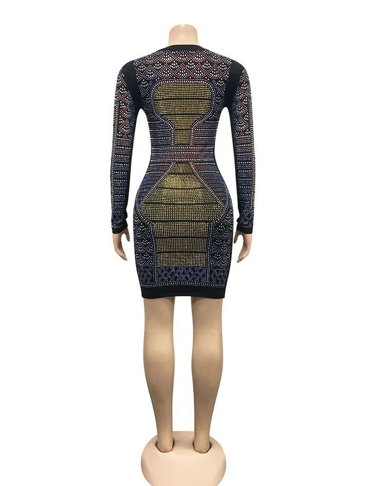 Långärmad Rund Hals Ovanför Knä Pullover Winter Bodycon Klänning