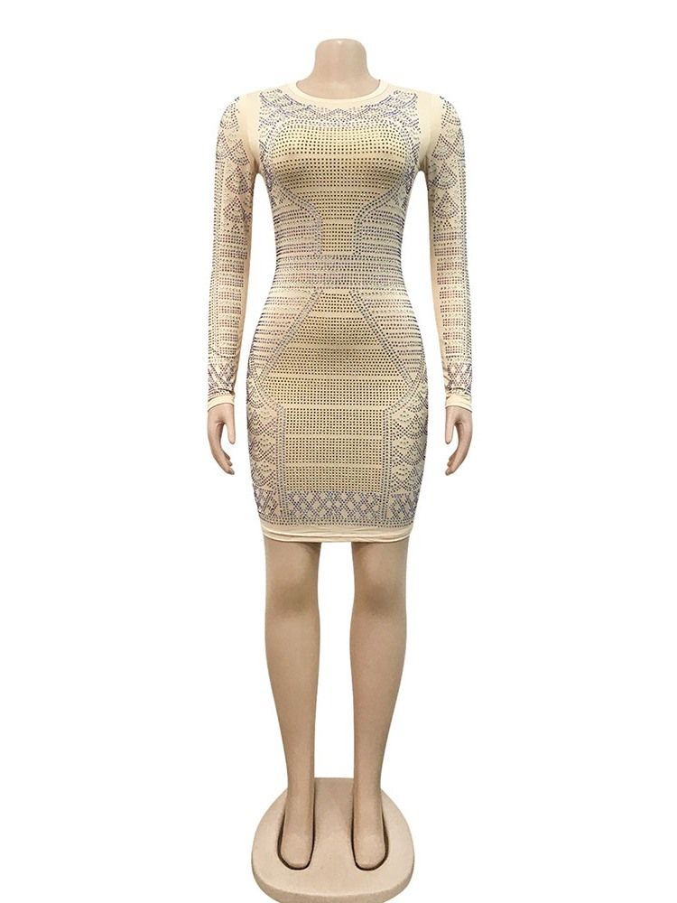 Långärmad Rund Hals Ovanför Knä Pullover Winter Bodycon Klänning