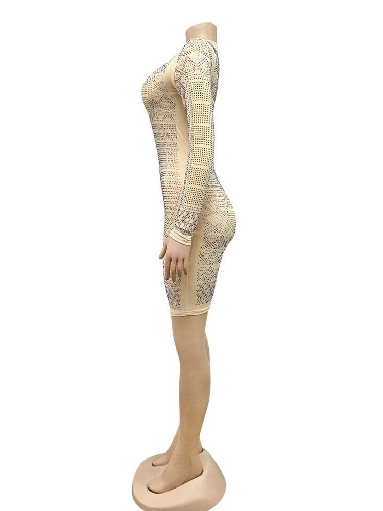 Långärmad Rund Hals Ovanför Knä Pullover Winter Bodycon Klänning