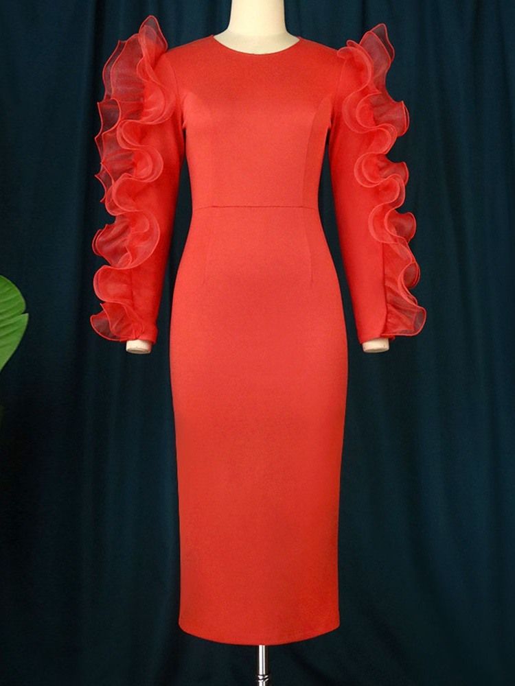 Långärmad Rund Hals Stringy Selvedge Winter High Waist Bodycon Klänning