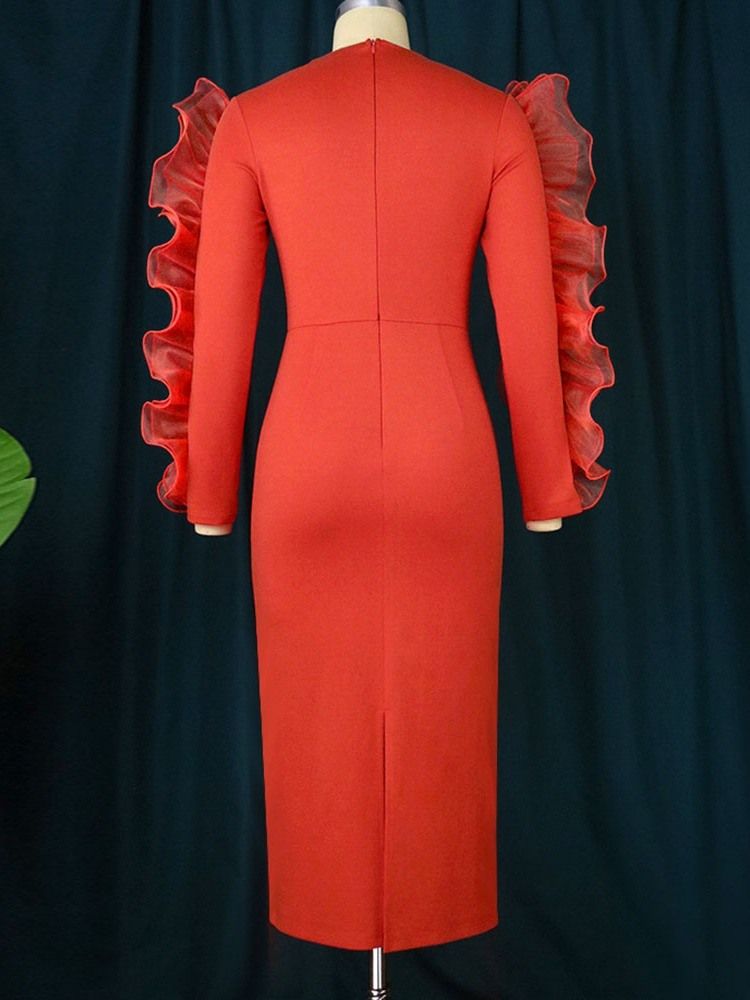 Långärmad Rund Hals Stringy Selvedge Winter High Waist Bodycon Klänning
