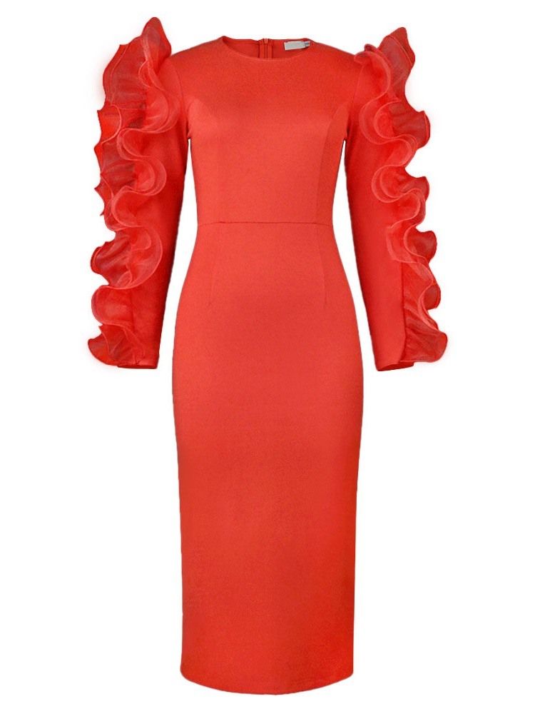 Långärmad Rund Hals Stringy Selvedge Winter High Waist Bodycon Klänning
