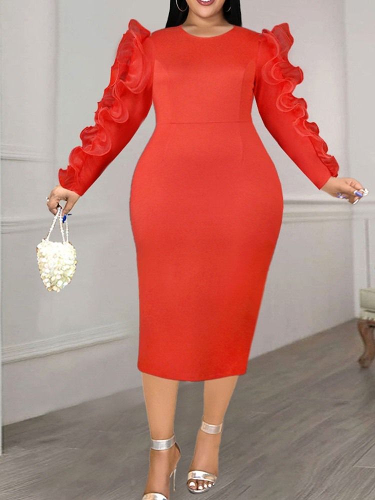 Långärmad Rund Hals Stringy Selvedge Winter High Waist Bodycon Klänning