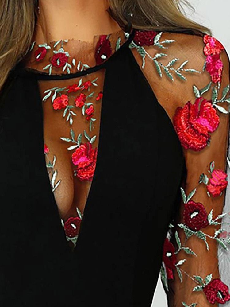 Långärmad Stativkrage Genomskinlig Bodycon Westernklänning
