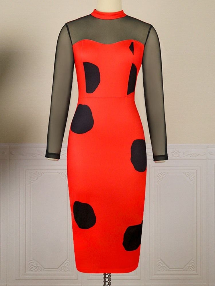 Långärmad Stativkrage Med Hög Midja Hög Midja Mode Bodycon-Klänning