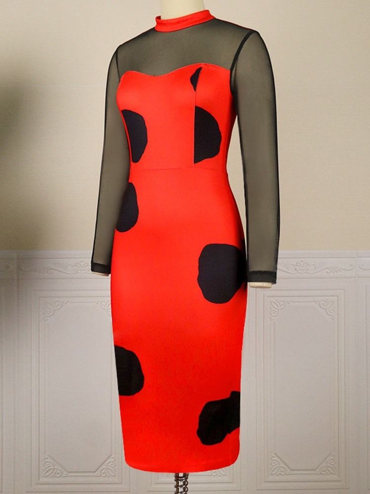 Långärmad Stativkrage Med Hög Midja Hög Midja Mode Bodycon-Klänning
