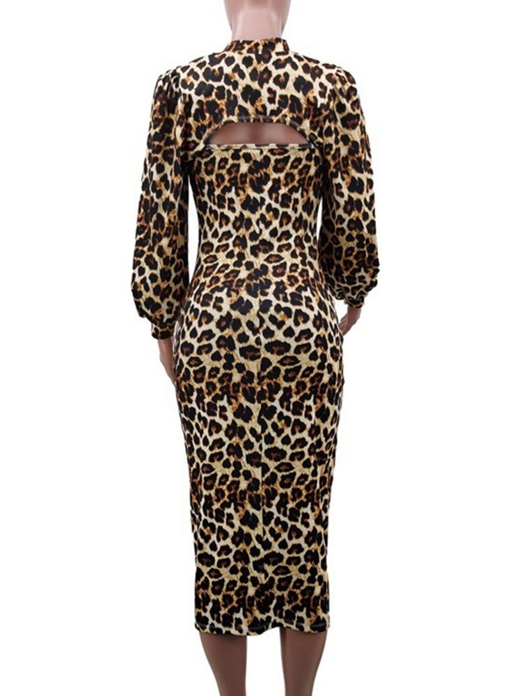 Långärmad Stativkrage Mid-Calf Bodycon Pullover Klänning