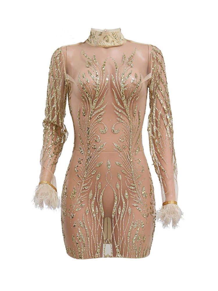 Långärmad Stativkrage Ovanför Knä Vanlig Pullover Bodycon Klänning