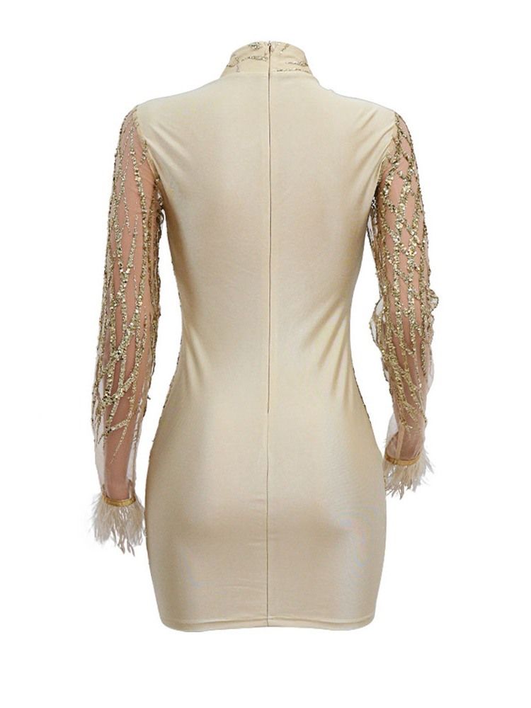Långärmad Stativkrage Ovanför Knä Vanlig Pullover Bodycon Klänning