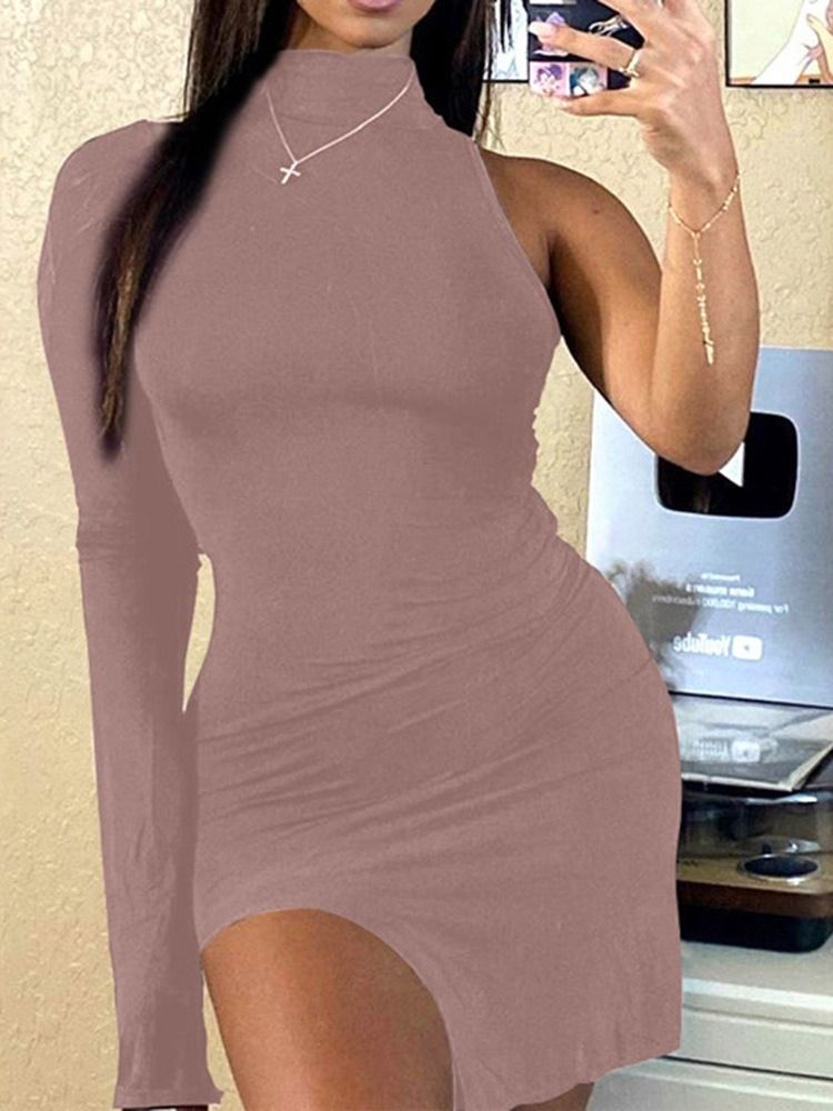 Långärmad Turtleneck Ovanför Knä Pullover Enkel Bodycon Klänning
