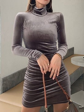 Långärmad Turtleneck Ovanför Knäet Sexig Sommarklänning