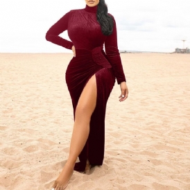 Långärmad Turtleneck Split Bodycon Modeklänning
