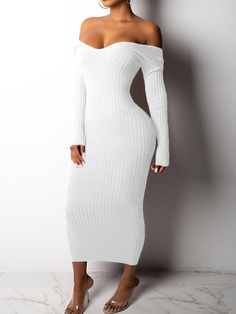 Långärmad V-Ringad Mid-Calf Fashion Bodycon Klänning