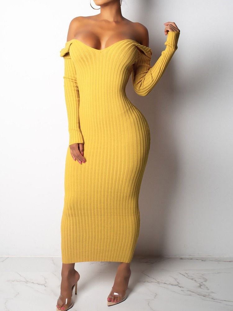 Långärmad V-Ringad Mid-Calf Fashion Bodycon Klänning