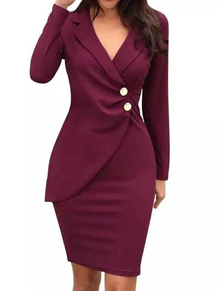 Lapel Asymmetrisk Above Knee Vanlig Enkelknäppt Klänning