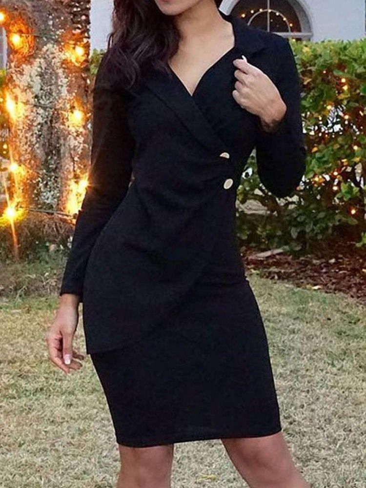 Lapel Asymmetrisk Above Knee Vanlig Enkelknäppt Klänning