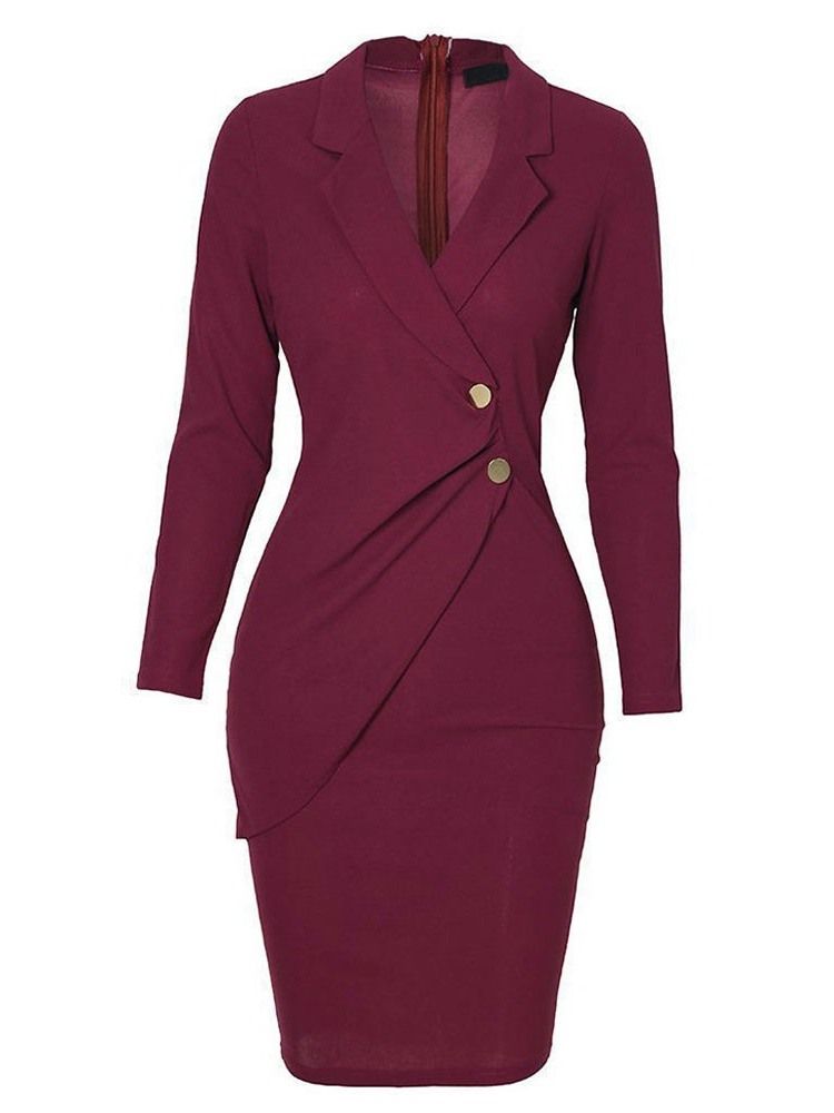 Lapel Asymmetrisk Above Knee Vanlig Enkelknäppt Klänning
