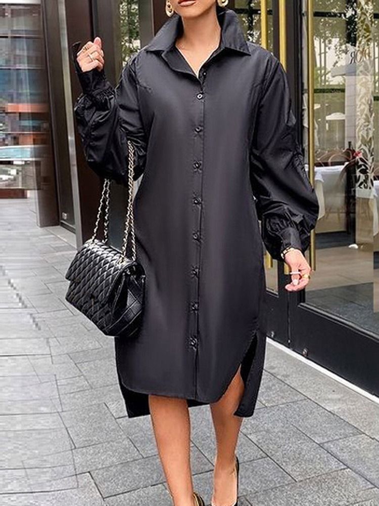 Lapel Mid-Calf Långärmad Asymmetrisk Mode Midiklänning
