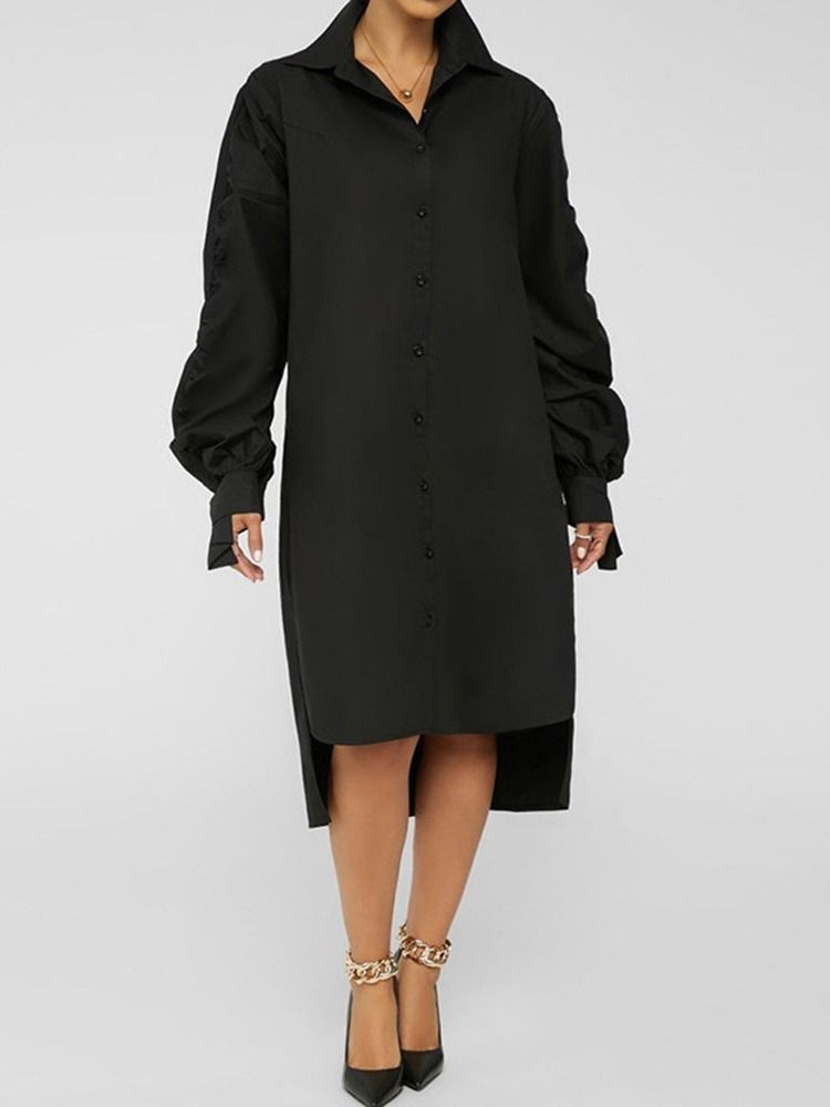 Lapel Mid-Calf Långärmad Asymmetrisk Mode Midiklänning