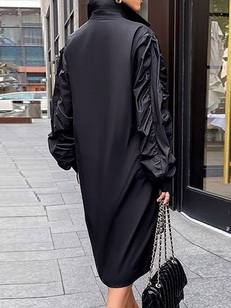 Lapel Mid-Calf Långärmad Asymmetrisk Mode Midiklänning