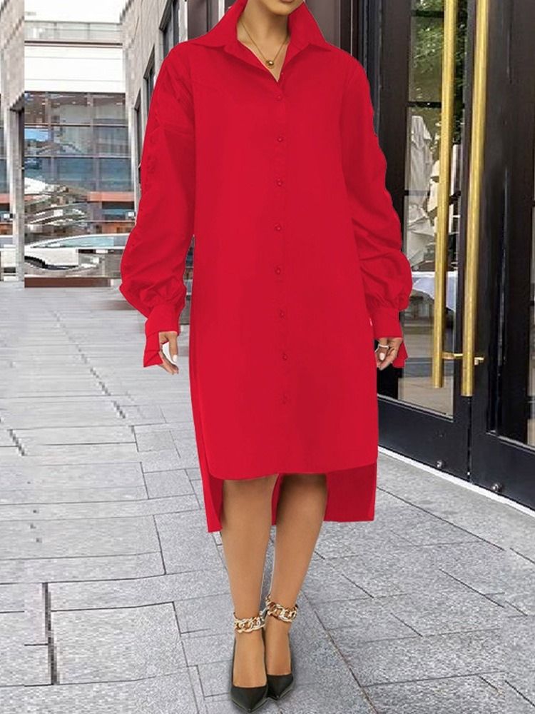 Lapel Mid-Calf Långärmad Asymmetrisk Mode Midiklänning