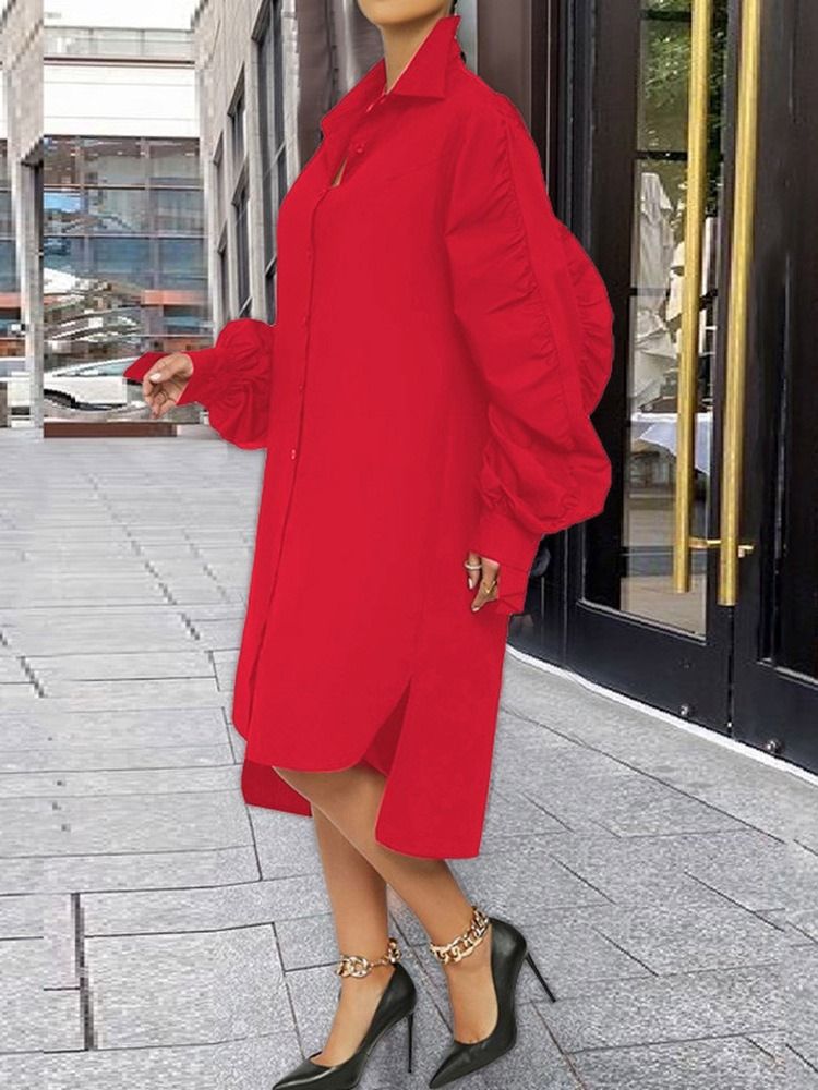 Lapel Mid-Calf Långärmad Asymmetrisk Mode Midiklänning