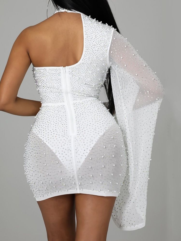Long Sleeve Above Knee Bead Bodycon Pullover Klänning