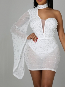 Long Sleeve Above Knee Bead Bodycon Pullover Klänning