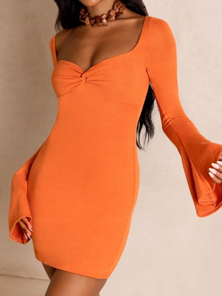 Long Sleeve Above Knee Bodycon Flare Sleeve Klänning