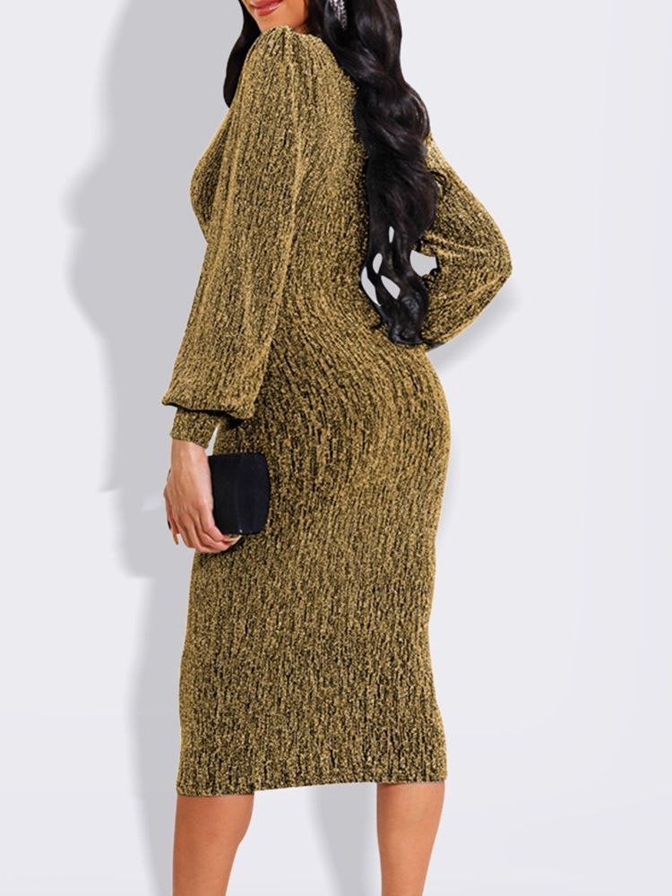 Lurex V-Ringad Mid-Calf Bodycon Höstklänning