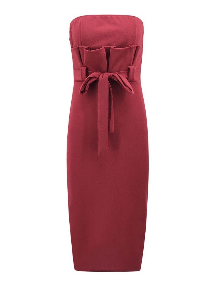 Mellankalven Ärmlös Bowknot Axelbandslös Vanlig Klänning